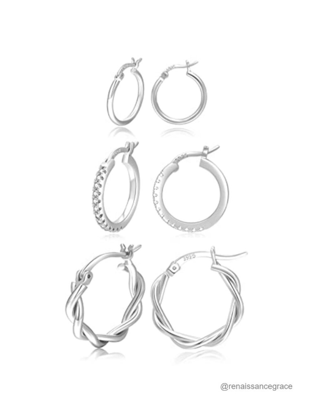 925 Sterling Silver Small Hoop Earrings Set for Women Hypoallergenic 3 Pairs